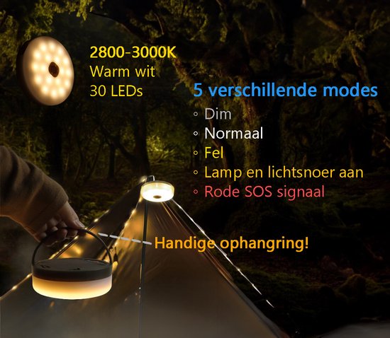 Tech Essentials Solar Camping Lichtsnoer - 100LEDs - 10M - Warm-Wit Licht - Tentlamp - USB-Oplaadbaar - Met Afstandsbediening - Oprolbaar - Kampeerlamp - Zonneenergie Hanglamp - Nood