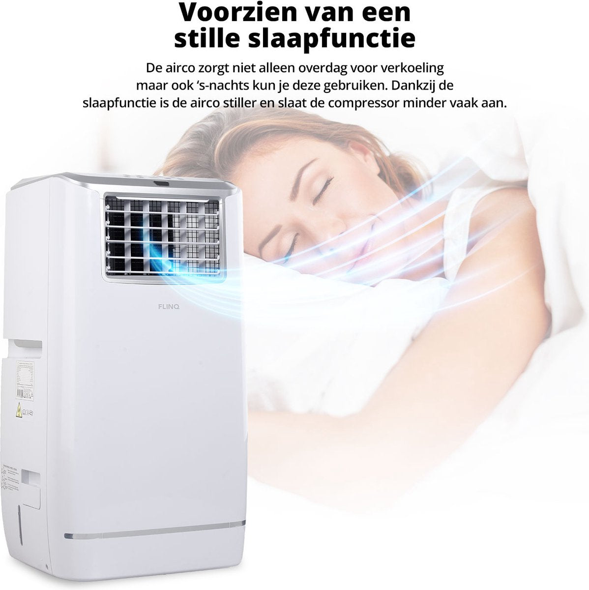 FlinQ Slimme Mobiele Airco Met Afvoerslang - 13.000 BTU - Stille Slaapfunctie - Verkoelt tot 50m2 - Met App en Afstandsbediening - 41.5 x 41.8 x 79 cm - Wit