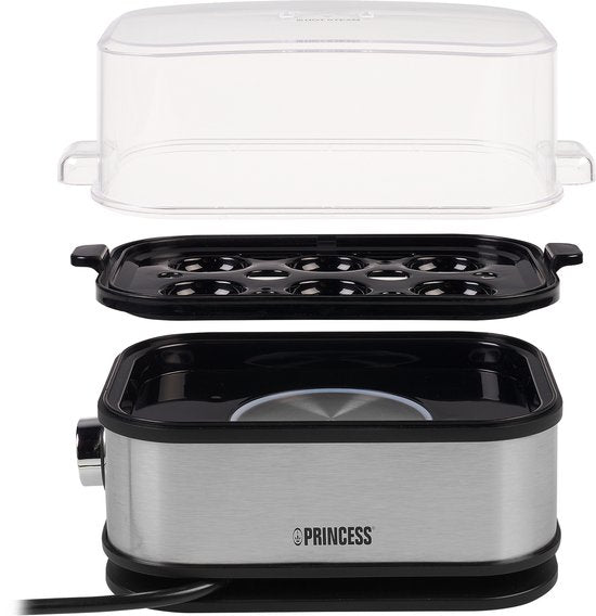 Princess Eierkoker 262046 – voor 1 tot 6 eitjes – 400 W - RVS - Hard, Zacht en Medium gekookt - Timer - Inclusief maatbeker en eierprikker