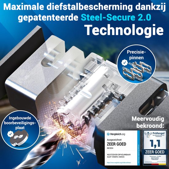 Nextcover Vouwslot 120cm FoldOne | Fietsslot met Drie Sleutels | Fiets Slot met Houder | Slot voor Fietsen, E-Bikes, E-Scooter | SteelSecure-Technologie 3.0