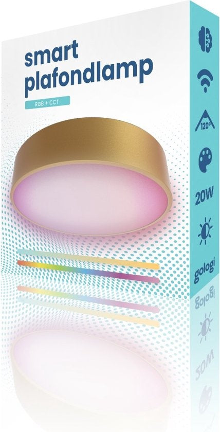 Gologi Slimme Plafondlamp – Plafondlampen – LED RGB – Plafonniere – Industrieel – Slaapkamer & Woonkamer – Ø 30cm – Goud