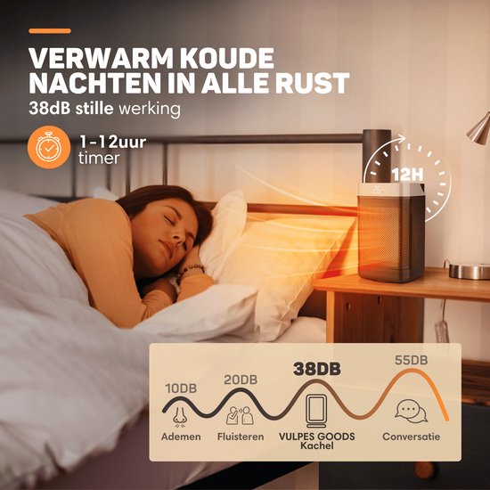 Vulpes Goods® Tech - Elektrische Kachel met Afstandsbediening - Ventilatorkachel - Keramische Kachel - 4 Standen - 1500W - Roterend, Timer & Thermostaat - Heater - Elektrische Verwarming voor Binnen - Zwart
