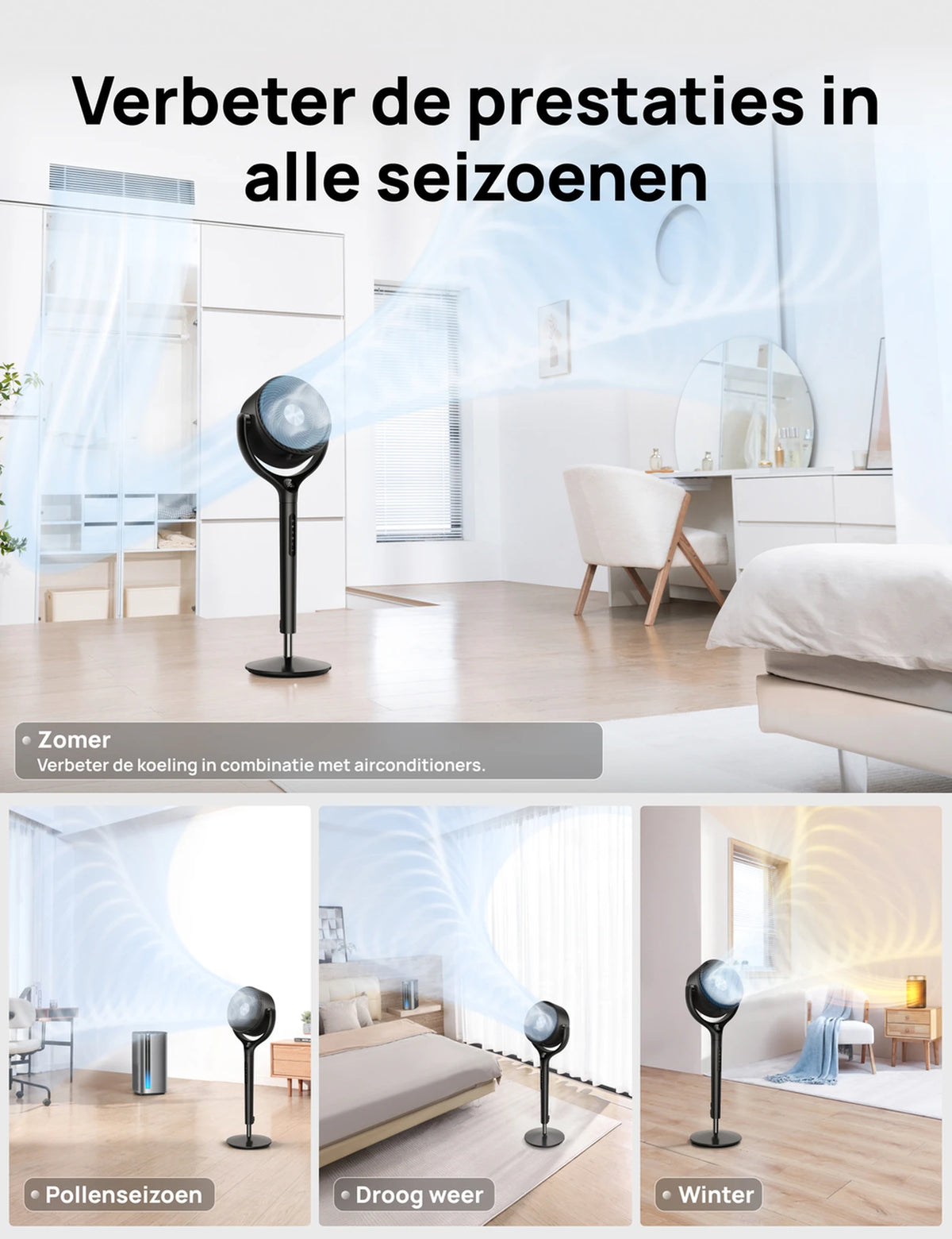 Dreo Turbo Luchtcirculator DR-HPF022 - Statiefventilator - 9 Snelheden & 6 Modi - Afstandsbediening - 120° Oscillatie - Hoogte 94-107 cm