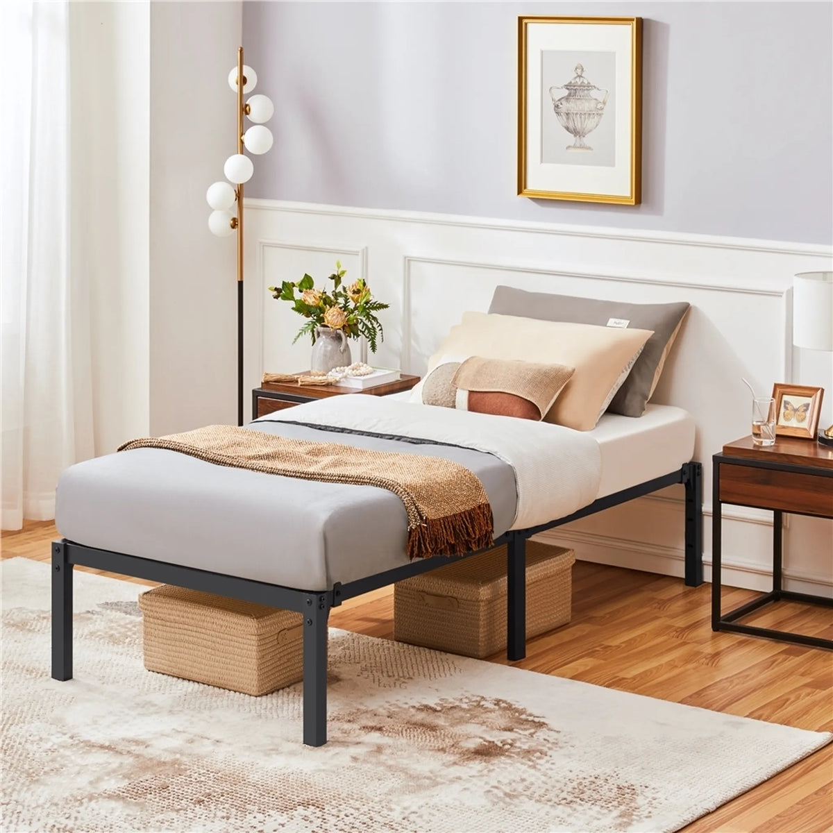 Metalen Bedframe 90 × 200 cm met Lattenbodem en 37,5 cm Opbergruimte Zwart