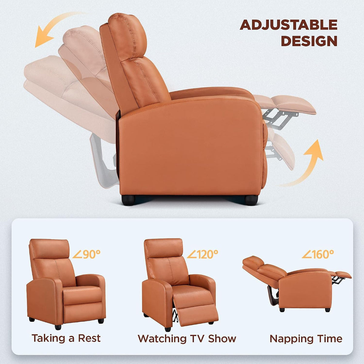 Yaheetech Relaxfauteuil Set van 2 - 67,3 x 85,1 x 99,6 cm - Verstelbare Voetsteun - Kunstleer - Tan