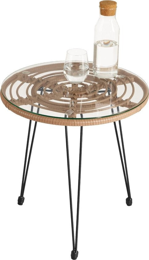 tectake® - outdoor wicker zitgroep, meubel voor 2 personen, 3-delig. Bistroset, balkonmeubel, tuinmeubelset met 2x stoelen + tafel, kleine lounge weerbestendig voor tuin, balkon of terras - natuurkleur - poly-rattan