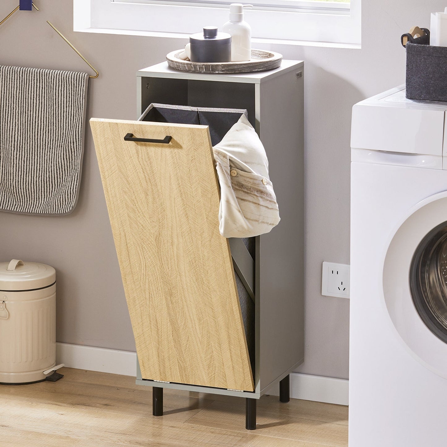 SoBuy Wasmand kastje - Lage kast - 31.5 x 30 x 86cm - Grijs