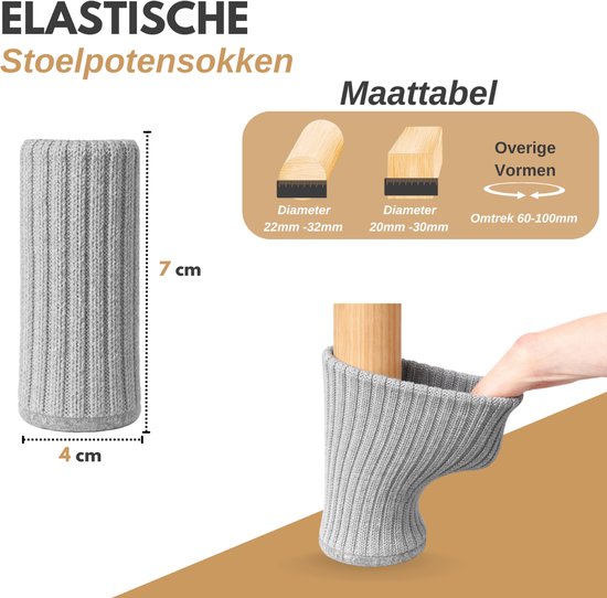 Vaive Stoelpoot Beschermers - Vloerbeschermer - Stoelpoot Sokken - Stoelpootdoppen - Stoelpootbeschermers - Stoelsokken - Grijs