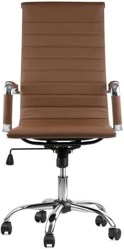 Feel Furniture - Luxe Bureaustoel - Hoge Rugleuning - Cognac met Zilveren Frame