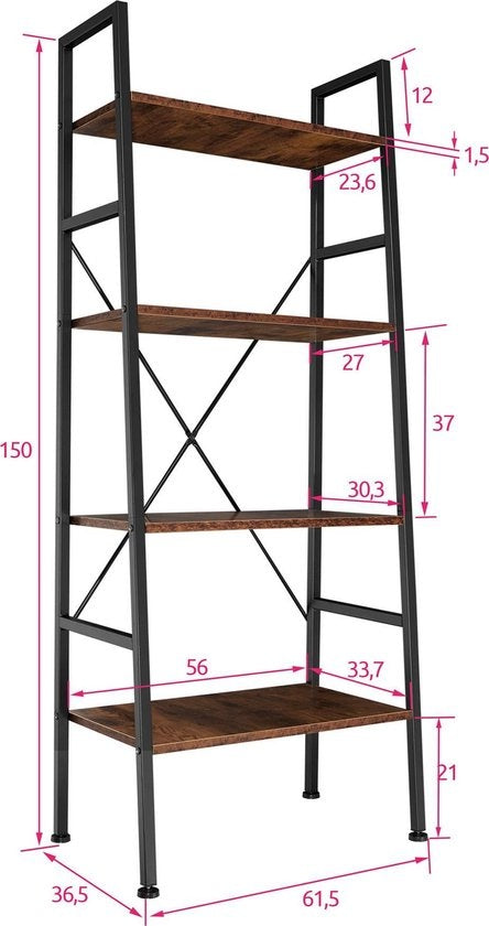 tectake - Wandkast Liverpool - industrieel donkerbruin - 61,5 x 36,5 x 150 cm - 404148