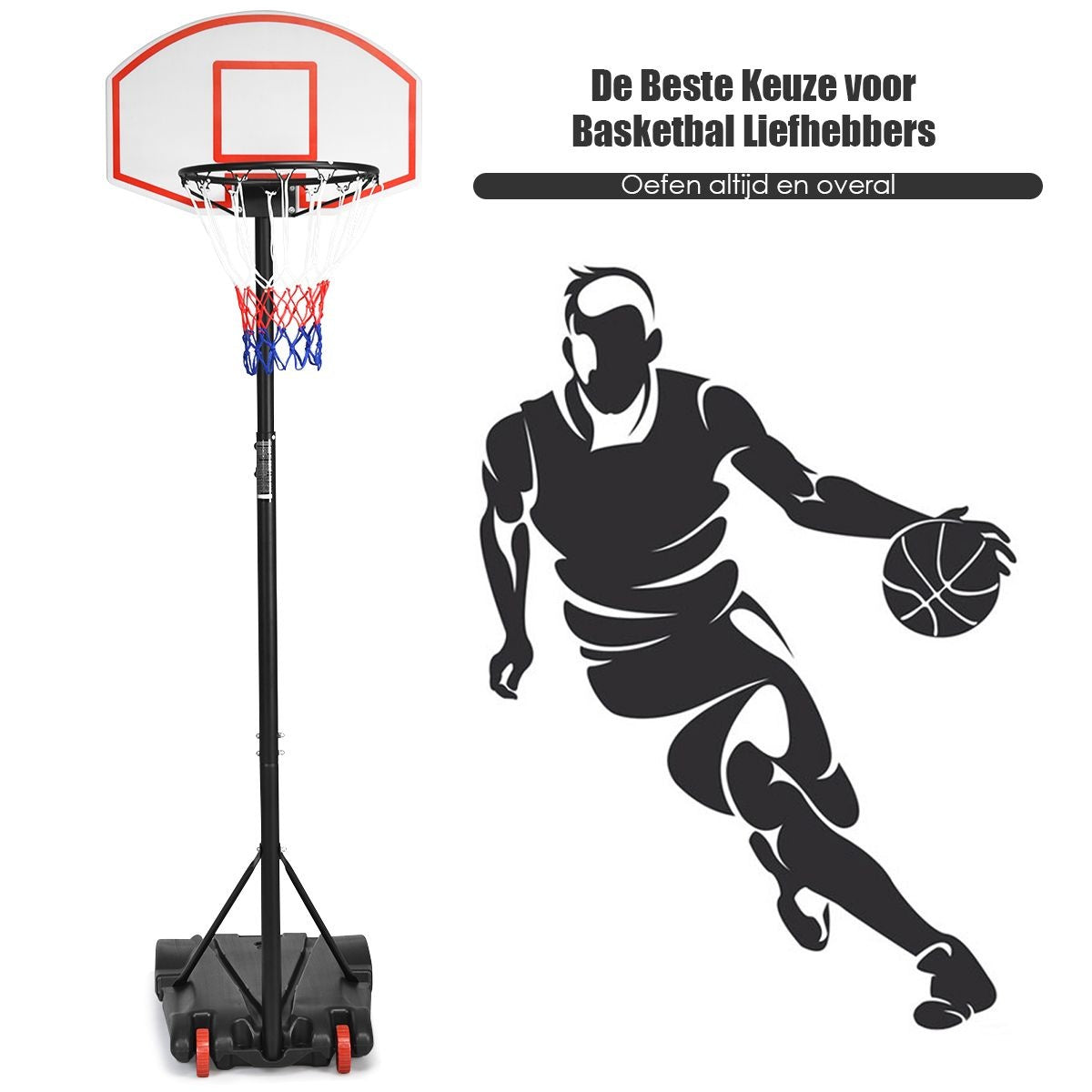 Coast Basketbalring met Basketbalstandaard - Verrijdbaar - 180 tot 210 cm