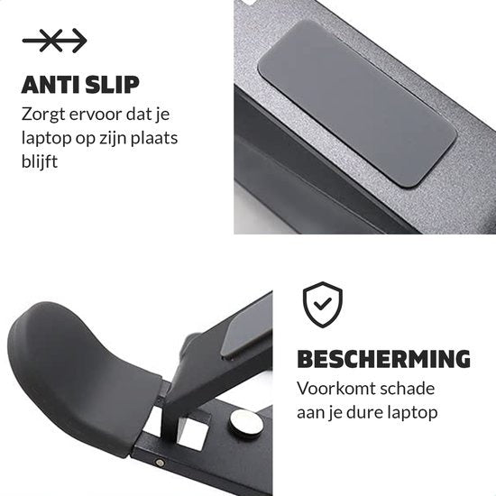 LURK® laptop standaard verstelbaar – Ergonomische Laptophouder – Opvouwbaar – Notebook/boek/tablet – Aluminium – 11 t/m 17 inch - Zwart