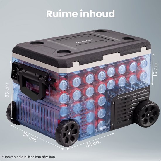 Auronic Elektrische Koelbox - Compressor - 64L - 12V en 240 volt - Camping Koelkast - Frigobox Auto - Met Wielen en Hendel - Zwart