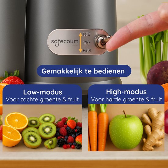 Safecourt Kitchen Sapcentrifuge - Juicer voor Groenten & Fruit - Grote Vulopening - 3 snelheden - 1200 Watt