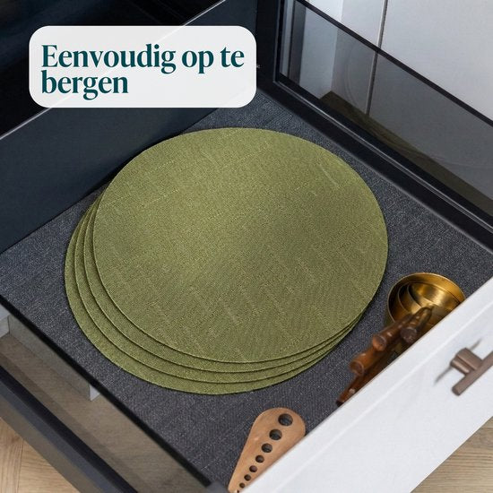 Castagnola Placemats - Placemat van Kunststof - Onderlegger - Onderzetter - Placemats Plastic en PVC - 6 Stuks - Diameter 37cm - Groen