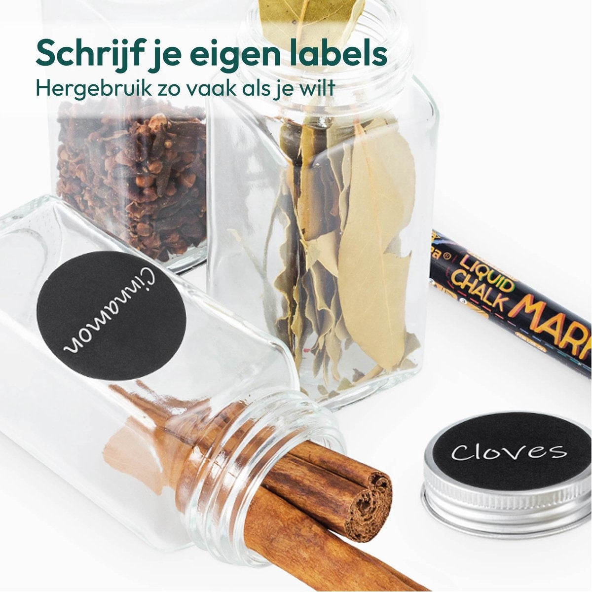 Gadgy Kruidenrek met 18 Glazen Kruidenpotjes met Strooideksel - incl. Labels en Marker - Bamboe - Hout - 43 x 18cm