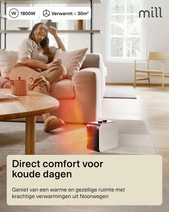 Mill - CUS1800MECW - design ventilatiekachel - 2 standen - tot 30m2 - wit - 5 jaar garantie