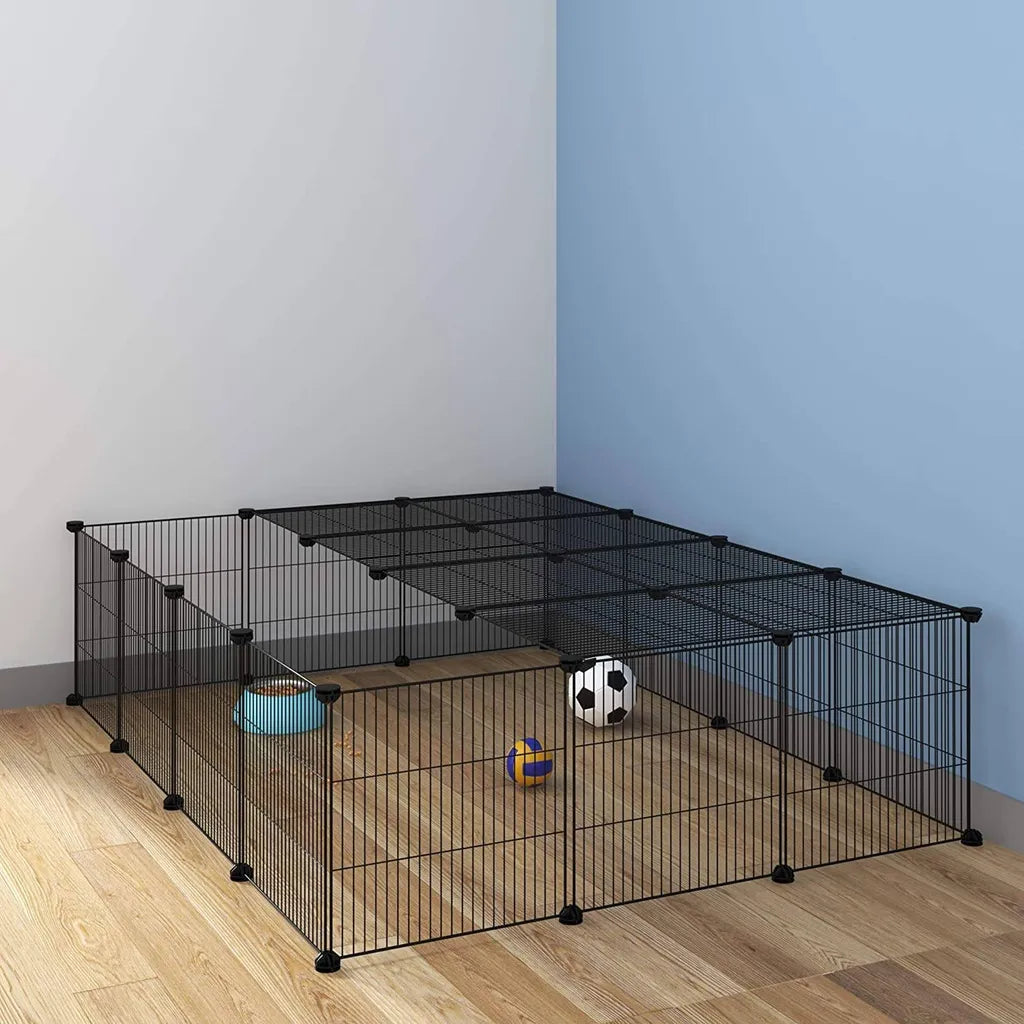 EUGAD Buitenren voor Puppy's - doe-het-zelf bouwpakket - zwart - 147 x 111 x 37 cm