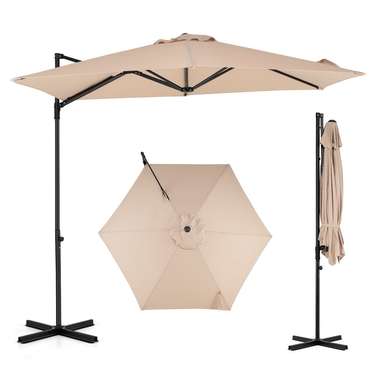 Coast Zweedse Parasol - 360° draaibaar - dubbel dak - beige - 290 cm