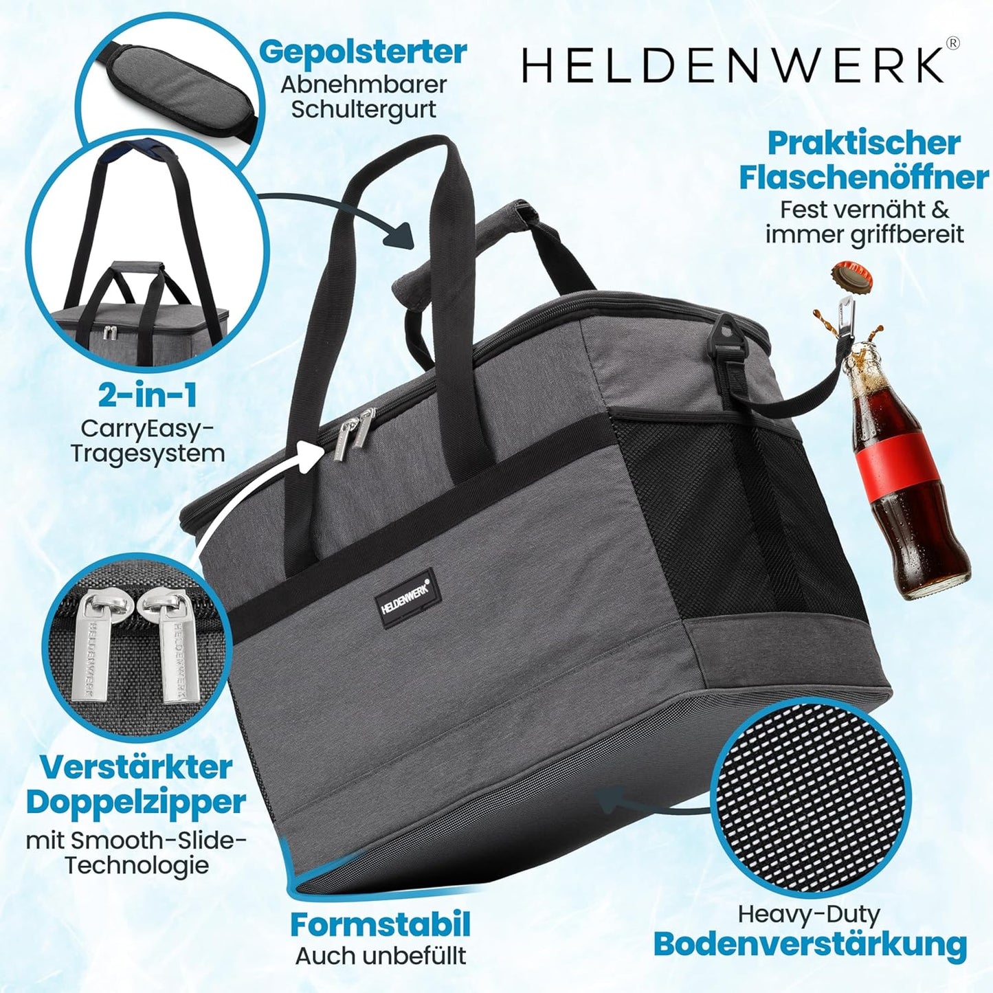 Heldenwerk Koeltas - 30L - 12 uur - 7 compartimenten - Grijs