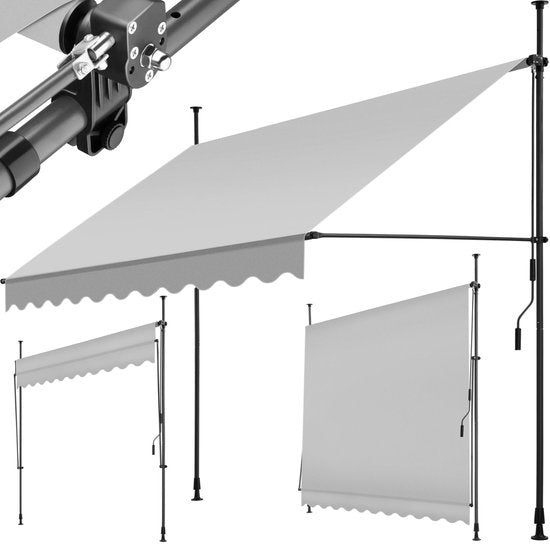 Tectake – Klemluifel Zonnescherm – 250 x 180 cm – Voorzien Van UV-Bestendig Polyester En Handzwengel En Telescoopstangen – Voor Balkon En Terras – Lichtgrijs Gepoedercoat Staal