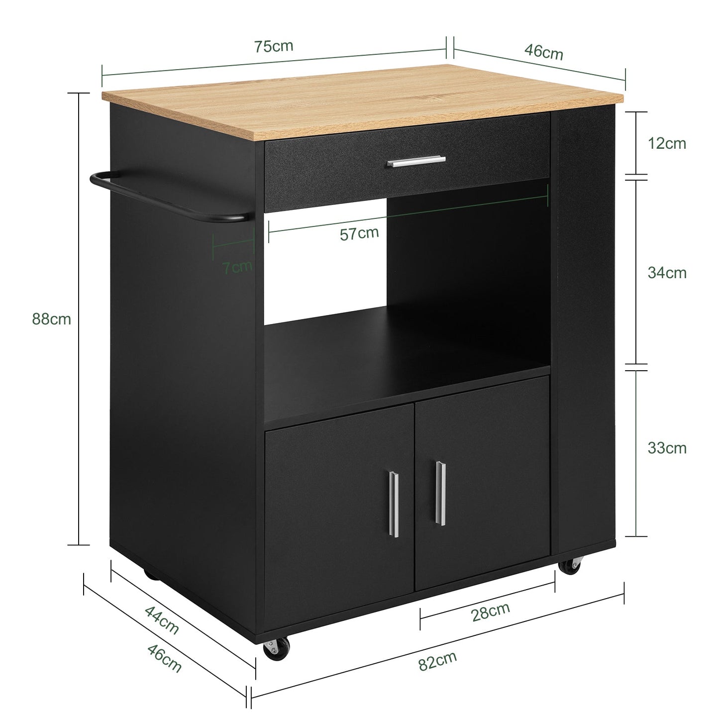 SoBuy FKW113-SCH Multifunctionele Keukentrolley met Wielen – 82x46x88 cm – Zwart