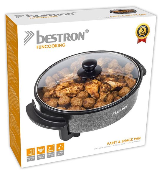 Bestron Elektrische hapjespan - AHP1200TGKL - Ø30 cm - 1500W - Maximaal temperatuur 240°C - Zwart