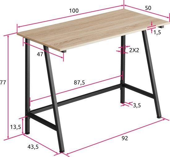 tectake® - Bureau Newton industrieel lichtbruin - 100 x 50 x 77 cm - 404422