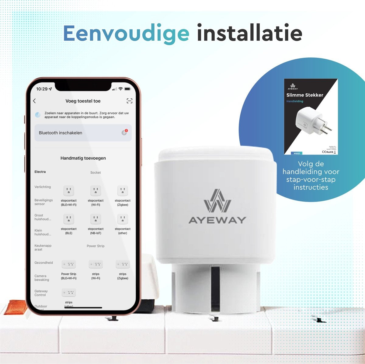 AyeWay Slimme Stekker met Energiemeter - Smart Plug - WiFi Stopcontact - Werkt met Google Home & Alexa - iOS & Android - 1 Stuk