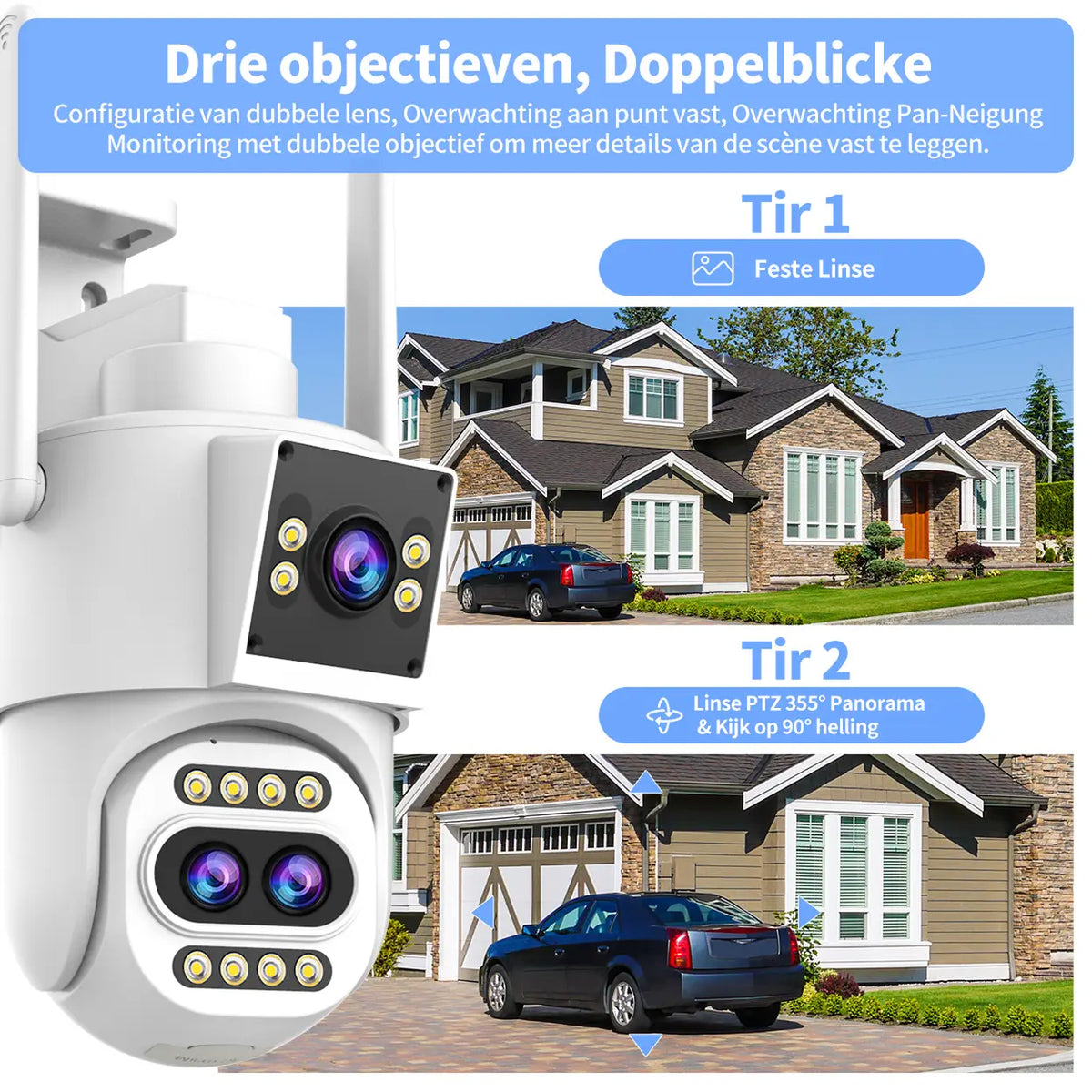 Jooan Beveiligingscamera Buiten 2K Drievoudige Lens - 10X Zoom - PTZired IP66 Waterproof Motion Alert,8-256G Card/Cloud Storage,Siren Alarm