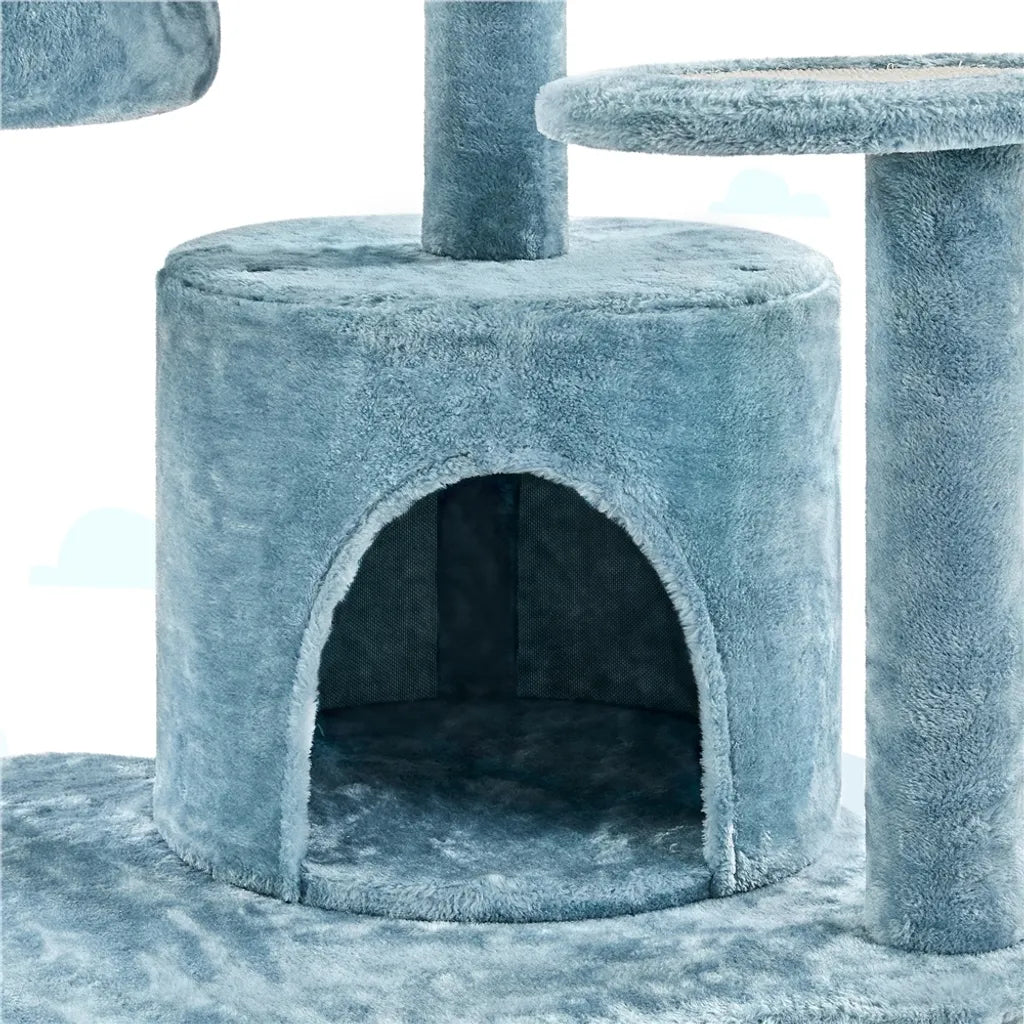 Yaheetech Oceaan Kattenboom 93 x 55 x 184 cm - Blauw/Wit - Krabpaal met Kattenhuizen en Sisalpalen