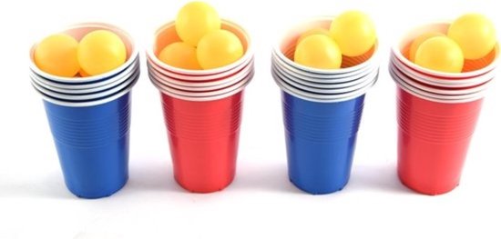 Beer Pong drankspel set van 24 cups en 24 ballen