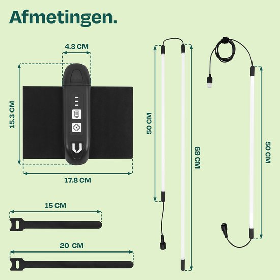 VONROC LED Parasolverlichting - 15 lichtstrips - warm wit - voor VONROC zweefparasols Bardolino en Pisogne of baleinen vanaf 69 cm - oplaadbare 2600 mAh accu – (parasol niet inbegrepen)