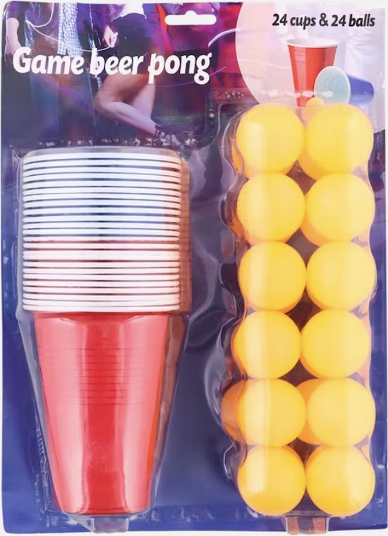 Beer Pong drankspel set van 24 cups en 24 ballen