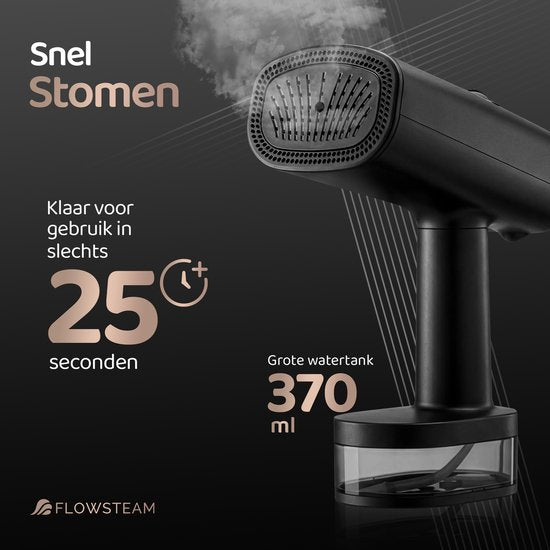FLOWSTEAM® Vacuum Edition Kledingstomer - Handstomer met Zuigfunctie - Reisstomer - 2100W - Matte Black