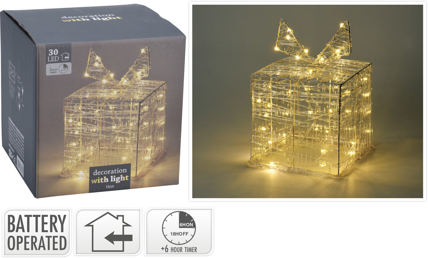 Nampook SET van 2 verlichte Geschenkdozen - 30 LED - 15 cm Hoog