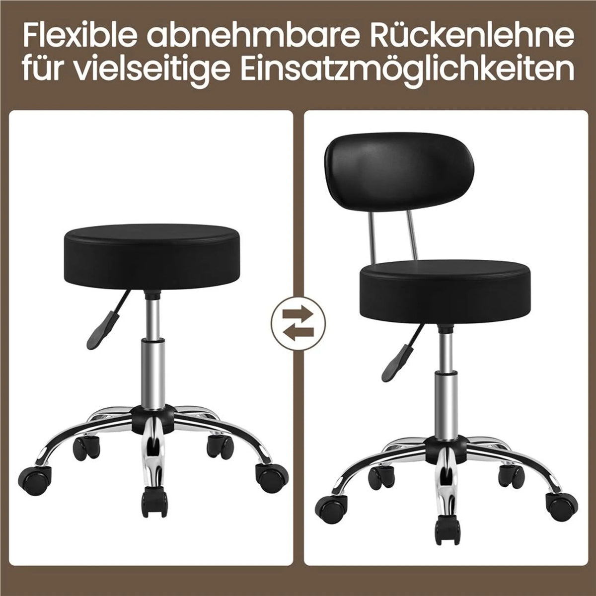 Yaheetech Barkruk Make-upstoel – 52 x 44,5 x 75,5-85 cm – Voorzien Van 10 cm Dik Zitkussen En 360° Rotatie En Verchroomd Metalen Frame – Voor Salon En Kaptafel – Zwart Kunstleer En Metaal