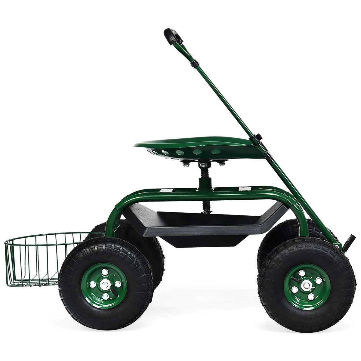 Coast Tuinwagen met verstelbaar handvat - ergonomische zitting - opbergmand en gereedschapsbakken - groen