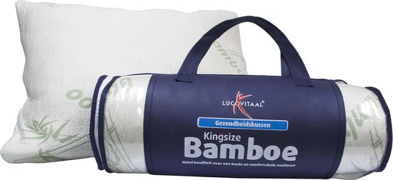 Lucovitaal Kingsize Bamboe Kussen - ademend - antibacterieel - hypoallergeen - 66cm x 50cm x 18cm