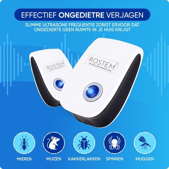 ROSTEM Ultrasone Ongedierteverjager – 4 Stuks, Gifvrij – 120 m² Bereik – Wit