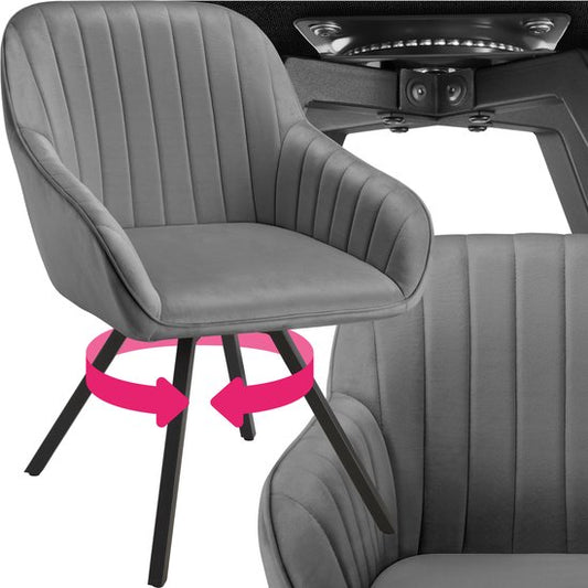 tectake® - Draaibare eetkamerstoel met armleuningen - Ergonomische kuipstoel met fluwelen bekleding - Gewatteerd - Draaistoel voor woonkamer, eettafel, studeerkamer, kaptafel en keuken - Grijs