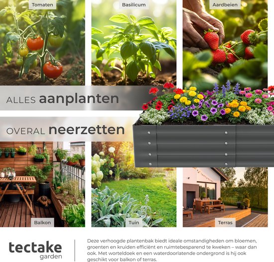 tectake® Verhoogde Plantenbak - 120 x 60 x 30 cm - 200 L - Plantenbakken voor Buiten - Kweekbak - Moestuinbak - Verzinkt Staal - Open Bodem - Kruidentuin - Tuinbak - Ergonomisch