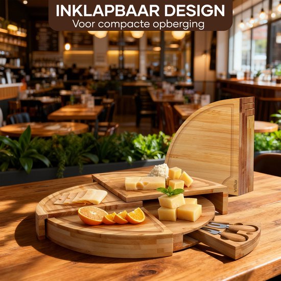 Villux Tapasplank - Borrelplank - Serveerplank - Kaasplank - Hapjesplank - Inclusief Kaasmesjes - Taspasplank Bamboe - Borrelplank Rond - Inclusief Ebook - ø 38 cm