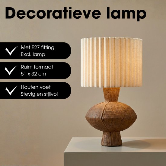 Mica Decorations Frey Tafellamp Woonkamer - Japandi Stijl - Lamp Decoratief met Lampenkap - Bureaulamp Tafellampen Woonkamer - 51 x ⌀32 cm - Bruin