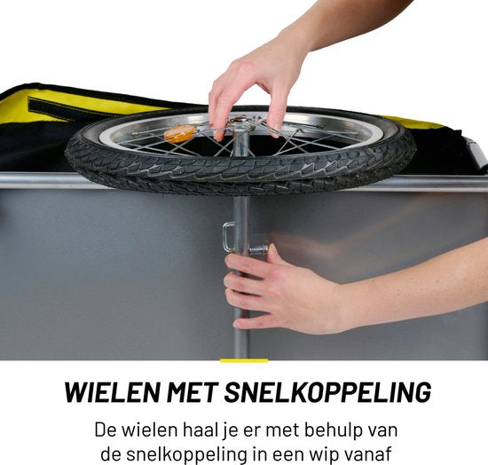 Dunlop Fietskar - Fiets Aanhanger - Fietsaanhanger voor Spullen - Fietskar bagage Opvouwbaar - Fietskar met Reflectoren en Verstelbare Regenhoes - Geel