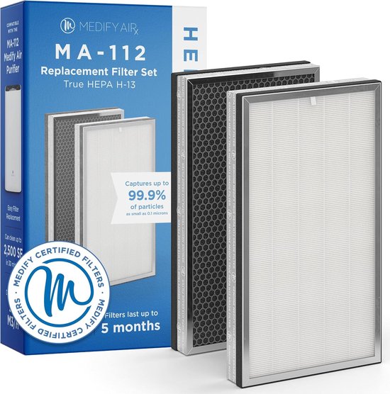 Medify Air MA-112 Vervangingsfilter – HEPA Filter H13 – 1 Set Vervanging met 2 Luchtfilters – Actieve Koolstof – Luchtzuivering