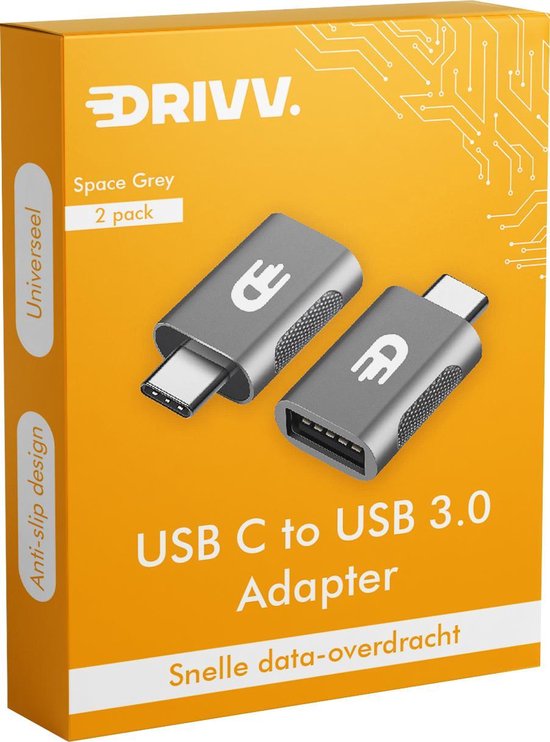 Drivv. USB C naar USB A Adapter – 2 stuks - Space Grey - Thunderbolt 3 - USB 3.0 - 5Gbps