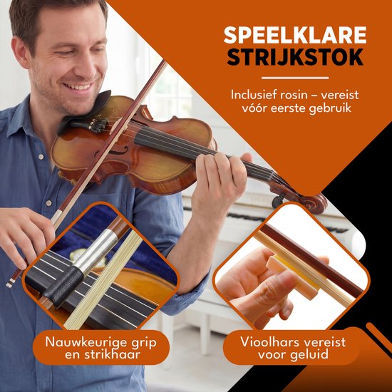 Finesse Viool Starterset - met Koffer & Accessoires - 4/4 - Viool Muziekinstrument - Paris