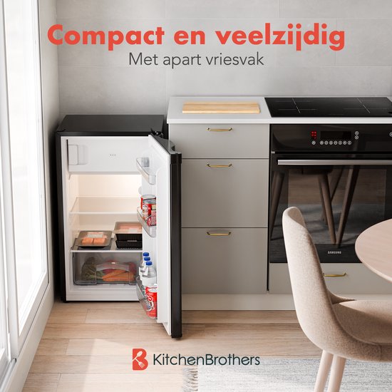 KitchenBrothers Koelkast - 81L - Tafelmodel Koelkast met Vriesvak - IJskast - Koelvriescombinatie - Frigo - Vrijstaand - Zwart