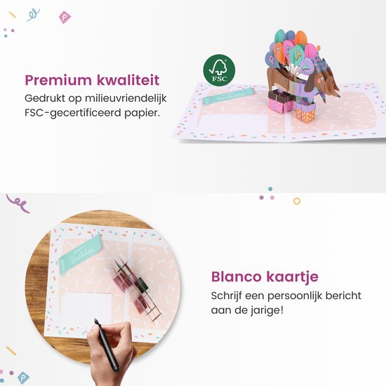 Partizzle 1 stuks Pop up 3D Teckel Verjaardagskaart met Envelop - Happy birthday Kaarten - Popupkaarten - Volwassenen & Kinderen - 15x21 cm